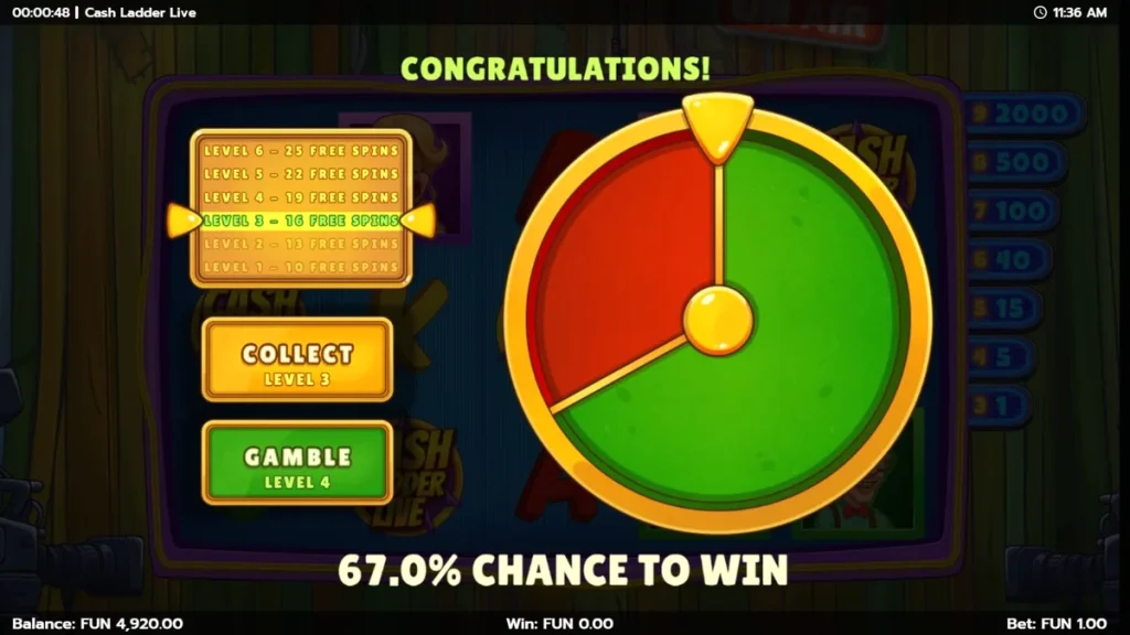 Cash Ladder Live স্লট গেমের স্টুডিও থিমযুক্ত ইন্টারফেস